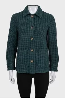 Green houndstooth cashmere jacket