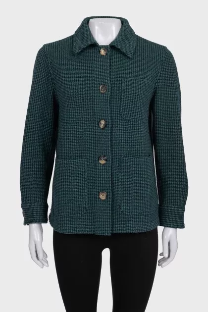 Green houndstooth cashmere jacket