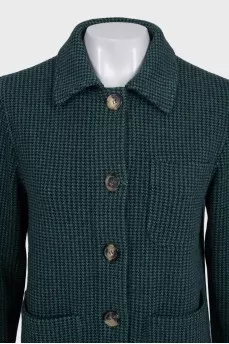 Green houndstooth cashmere jacket