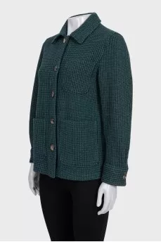 Green houndstooth cashmere jacket
