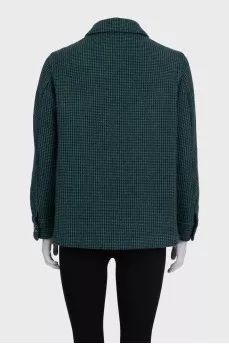 Green houndstooth cashmere jacket