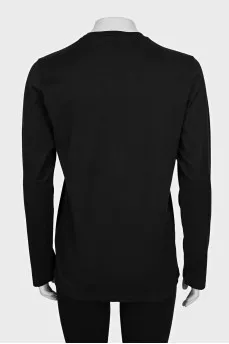 Black long sleeve t-shirt with silver print and tag