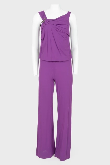 Purple jumpsuit with brooch
