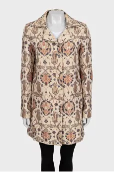 Straight coat with a bright print