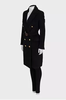 Fitted wool coat with gold buttons