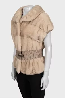 Beige fur vest