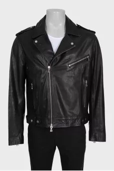 Men's leather jacket with logo on the back