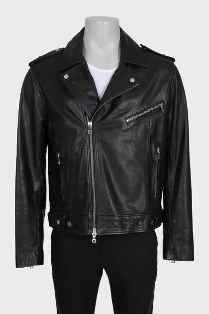 Men's leather jacket with logo on the back