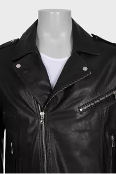 Men's leather jacket with logo on the back