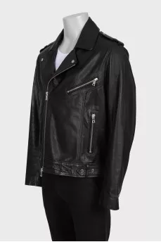 Men's leather jacket with logo on the back