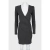 Gray dress with V-neck, zippered back