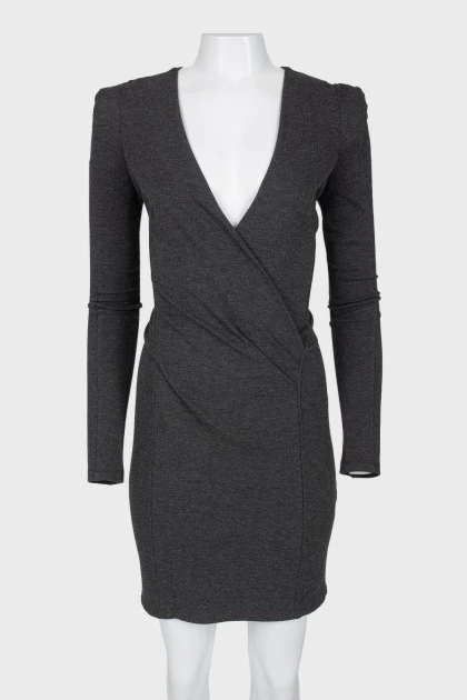 Gray dress with V-neck, zippered back