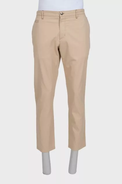 Men's beige slim fit trousers