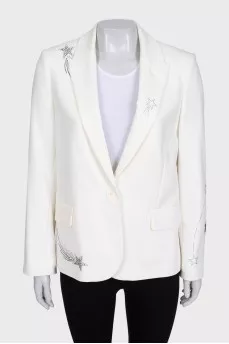 Straight-cut jacket decorated with rhinestones