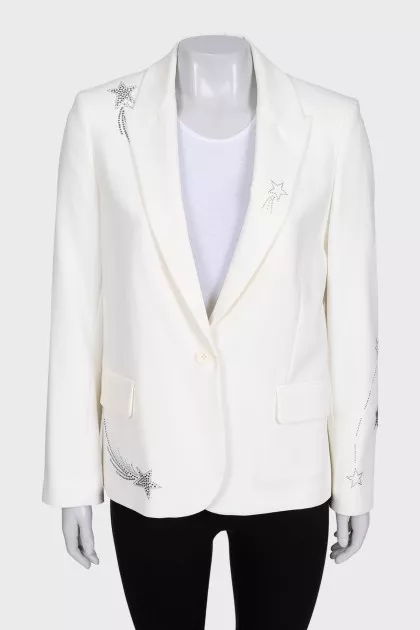 Straight-cut jacket decorated with rhinestones