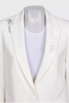 Straight-cut jacket decorated with rhinestones
