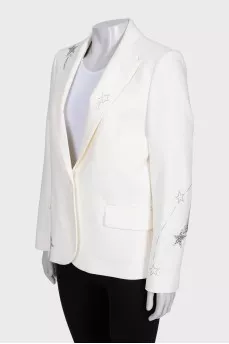 Straight-cut jacket decorated with rhinestones
