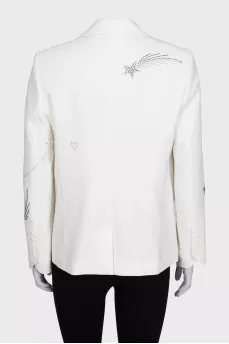 Straight-cut jacket decorated with rhinestones