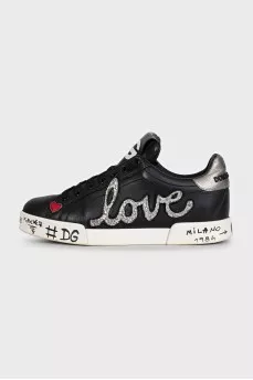 Black leather Portofino sneakers