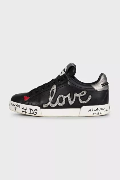 Black leather Portofino sneakers