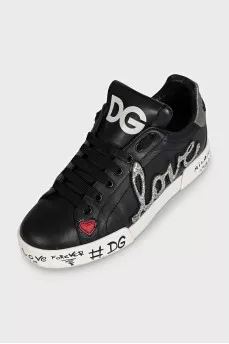 Black leather Portofino sneakers