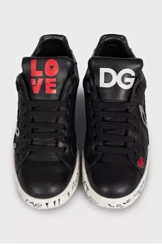 Black leather Portofino sneakers