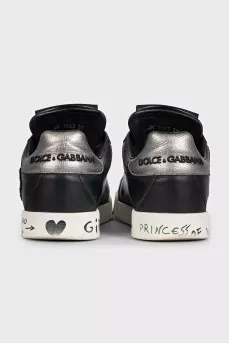 Black leather Portofino sneakers