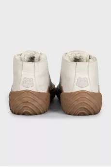 Gray leather sneakers with fur