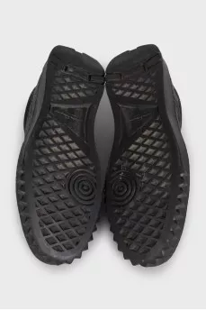 Men's black leather sneakers with branded embossing