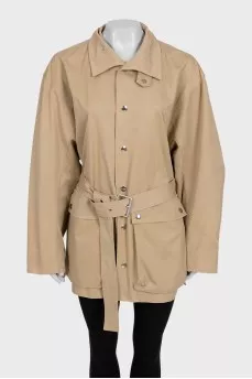 Cropped beige coat with buttons