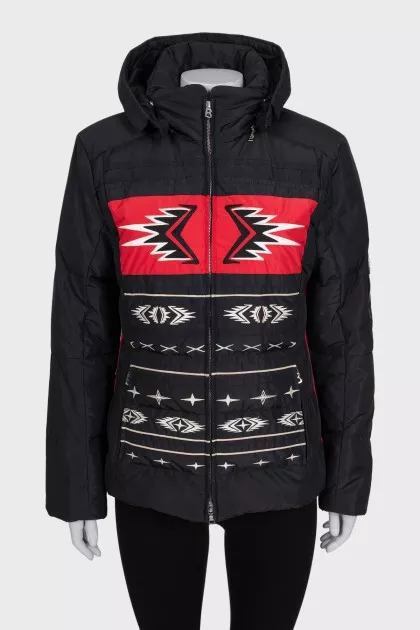 Fitted down jacket decorated with embroidery