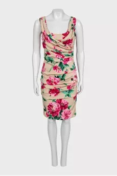 Silk dress with floral print and draping