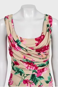 Silk dress with floral print and draping