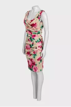 Silk dress with floral print and draping