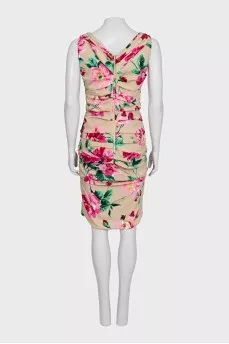 Silk dress with floral print and draping