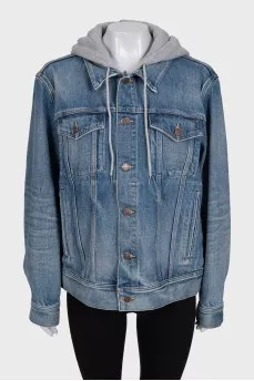 Blue denim jacket with a hood
