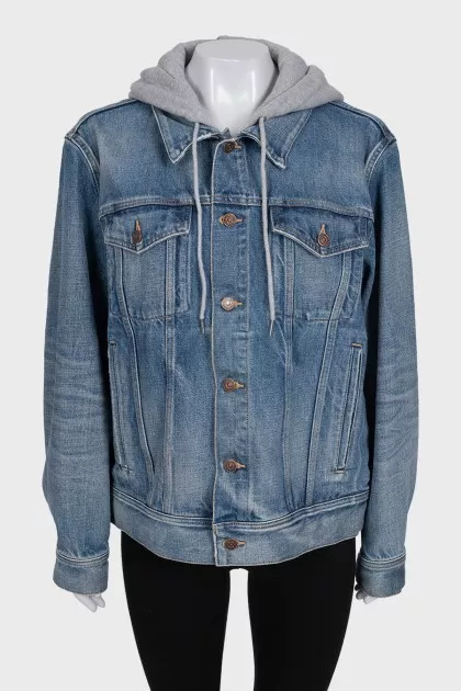 Blue denim jacket with a hood