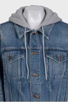 Blue denim jacket with a hood