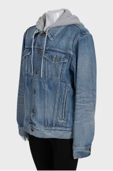 Blue denim jacket with a hood