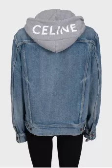 Blue denim jacket with a hood