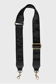 Black textile bag with a gold strap