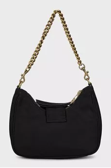 Black textile bag with a gold strap