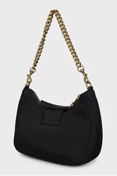 Black textile bag with a gold strap