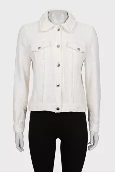 White tweed button-down jacket