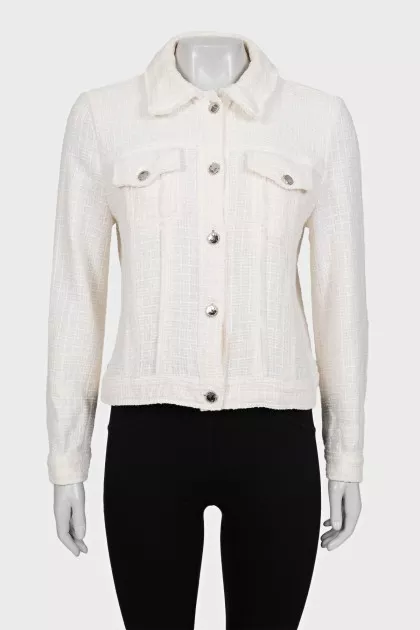 White tweed button-down jacket