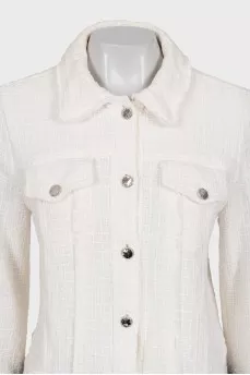 White tweed button-down jacket