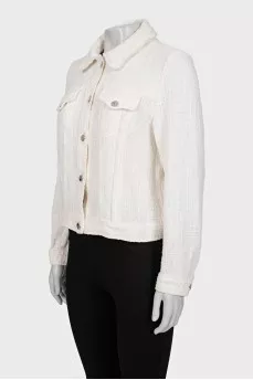 White tweed button-down jacket