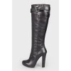 High leather boots with buckle