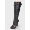 High leather boots with buckle