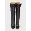 High leather boots with buckle